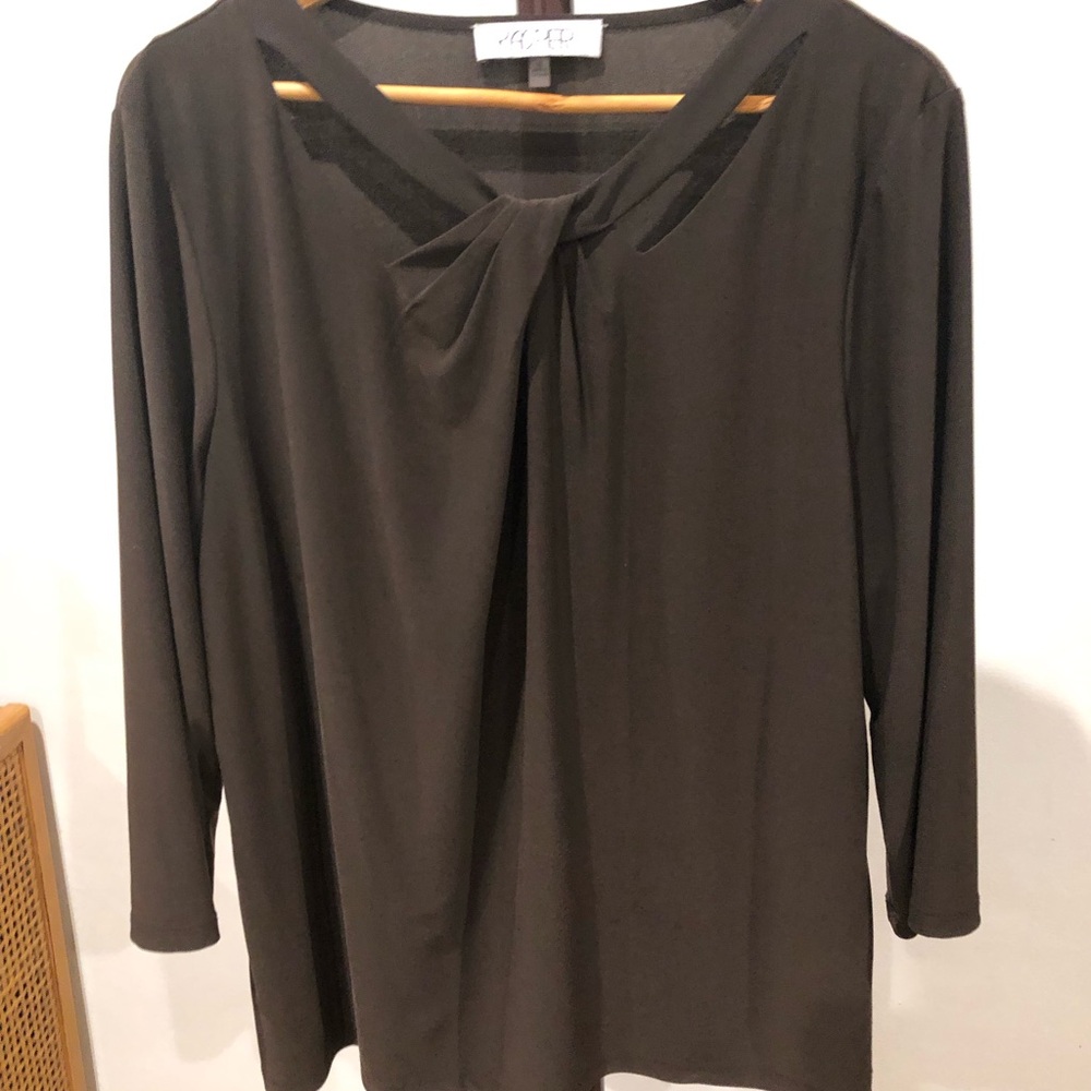 Kasper Dark Brown Women's Blouse with Knot Detail